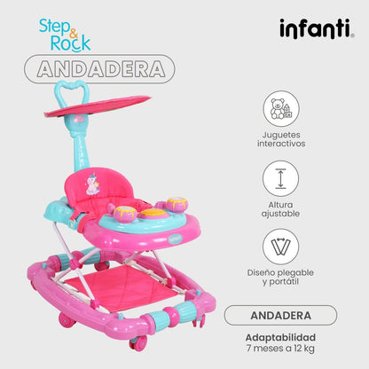 Infanti Andadera Step And Rock Convertible A Mecedora Con Barra De Empuje