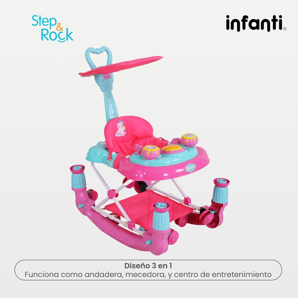 Infanti Andadera Step And Rock Convertible A Mecedora Con Barra De Empuje