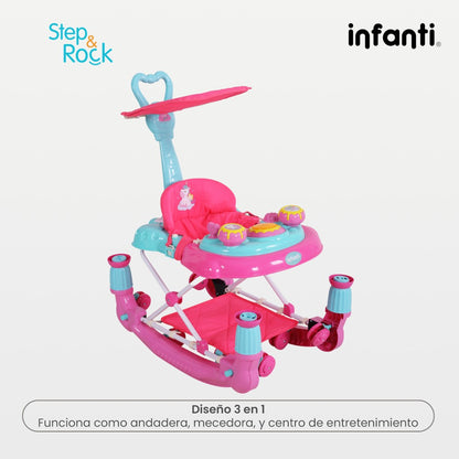Infanti Andadera Step And Rock Convertible A Mecedora Con Barra De Empuje