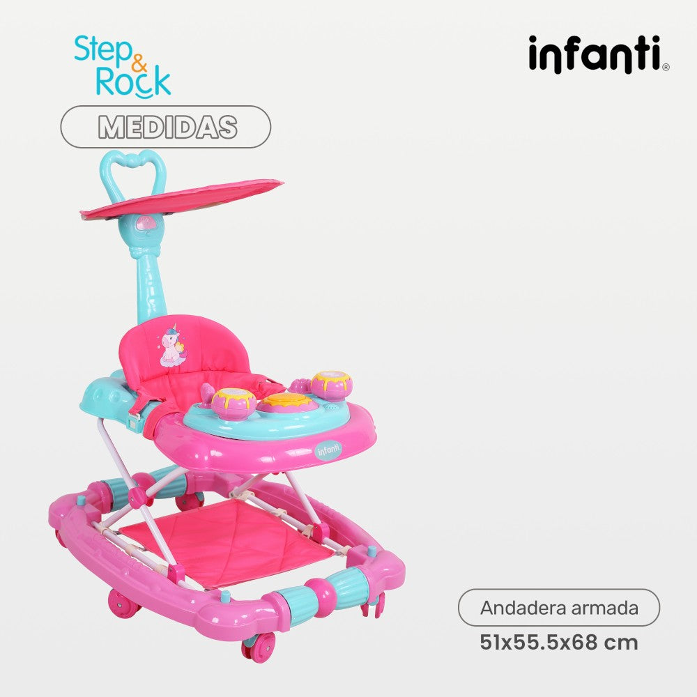 Infanti Andadera Step And Rock Convertible A Mecedora Con Barra De Empuje