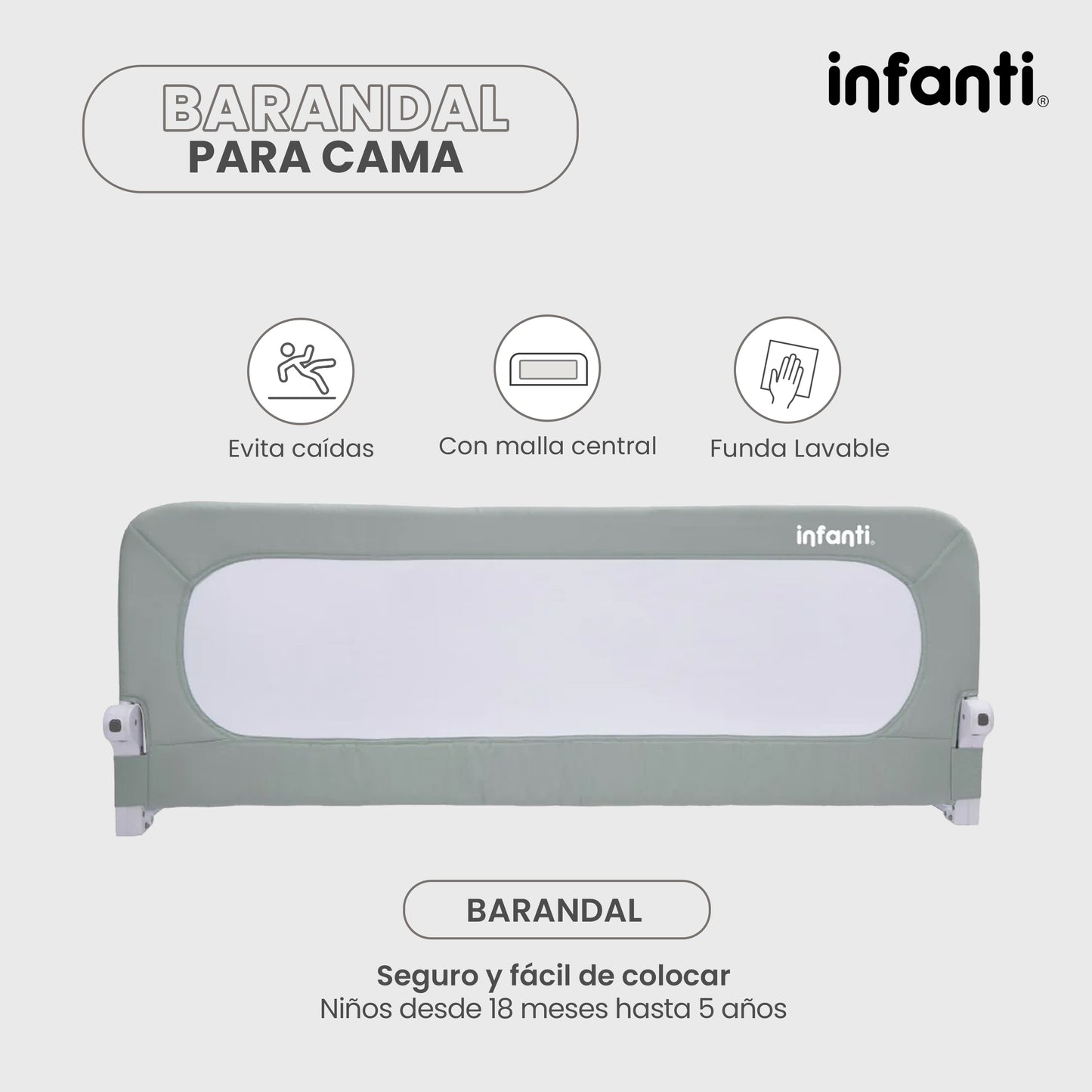 Barandal de Seguridad para Cama Infanti Color Gris