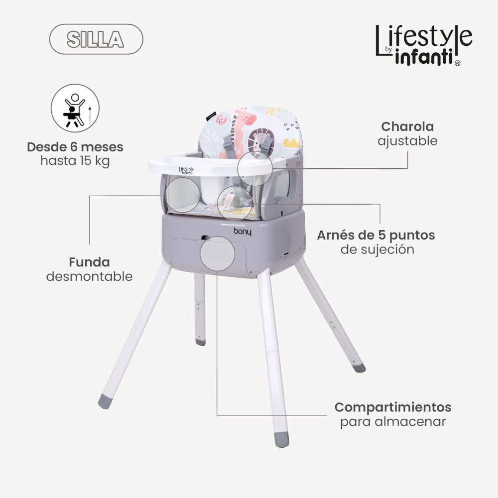 Silla Alta 3 En 1 Para Bebé Lifestyle By Infanti, Bony