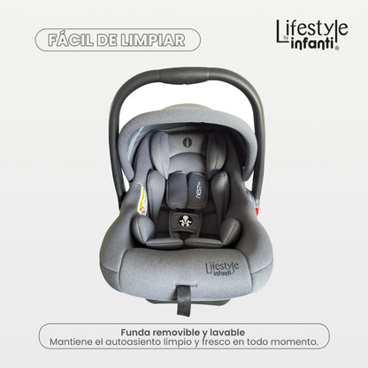 Autoasiento Porta Bebé Color Gris Con Base Para Carro