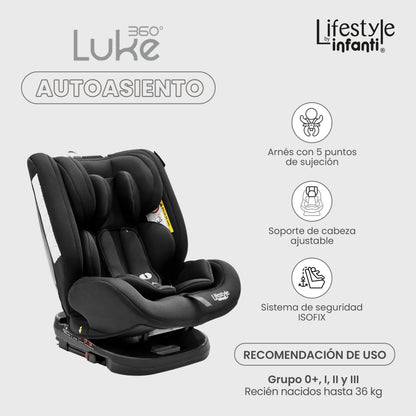 Autoasiento Luke Lifestyle by Infanti Con Base 360° Grupo 0, 1, 2 Anclaje ISOFIX