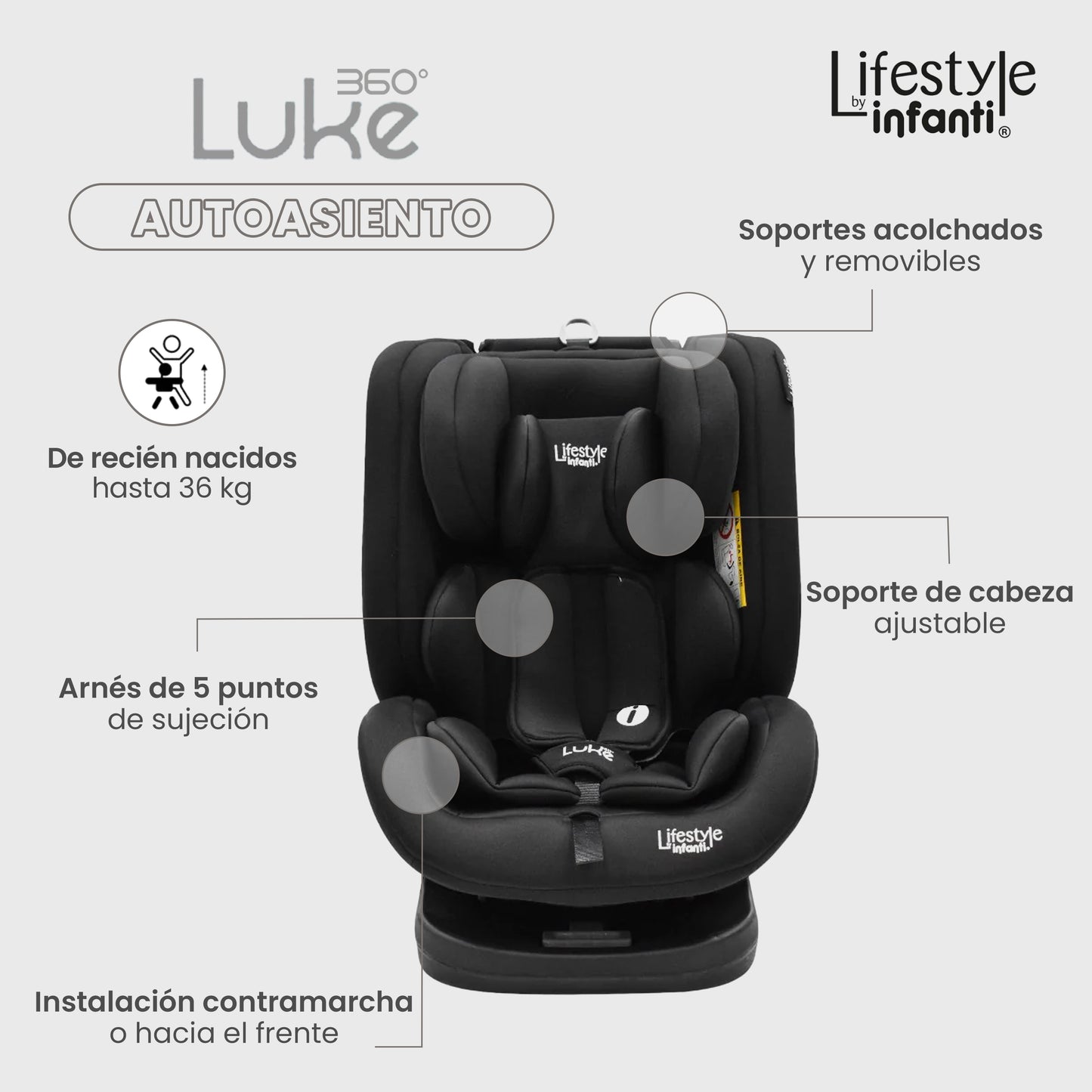 Autoasiento Luke Lifestyle by Infanti Con Base 360° Grupo 0, 1, 2 Anclaje ISOFIX