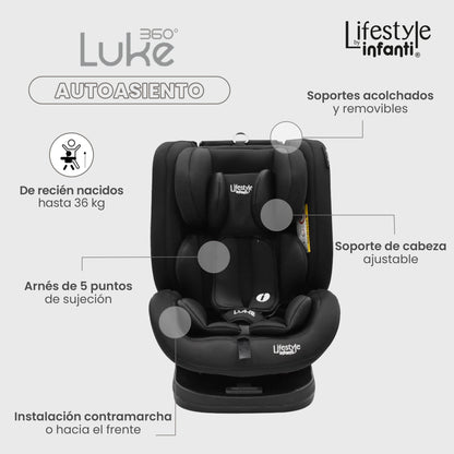 Autoasiento Luke Lifestyle by Infanti Con Base 360° Grupo 0, 1, 2 Anclaje ISOFIX
