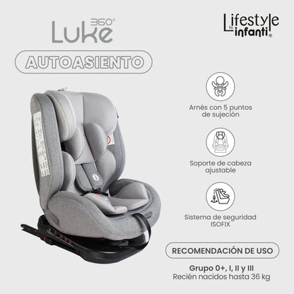 Autoasiento Luke Lifestyle by Infanti Con Base 360° Grupo 0, 1, 2 Anclaje ISOFIX
