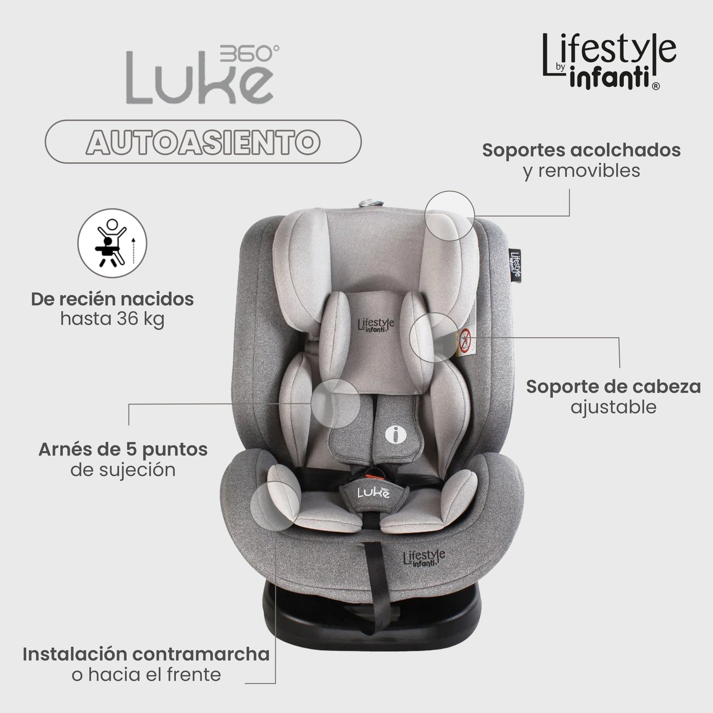 Autoasiento Luke Lifestyle by Infanti Con Base 360° Grupo 0, 1, 2 Anclaje ISOFIX
