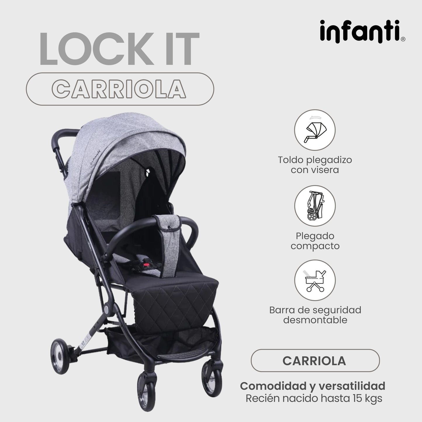 Carriola Tipo Maleta Lock It Lite Ligera y Compacta