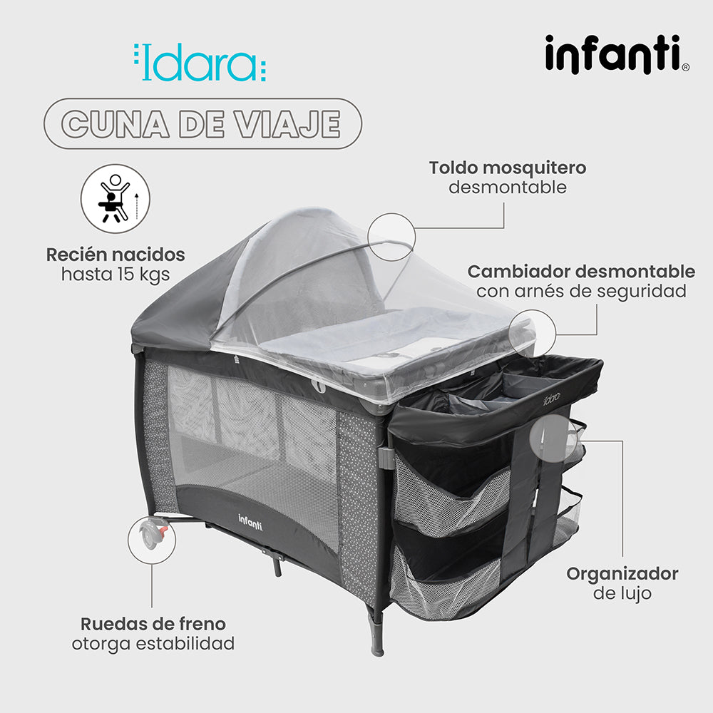 Cuna De Viaje Con Mosquitero, Organizador Y Cambiador