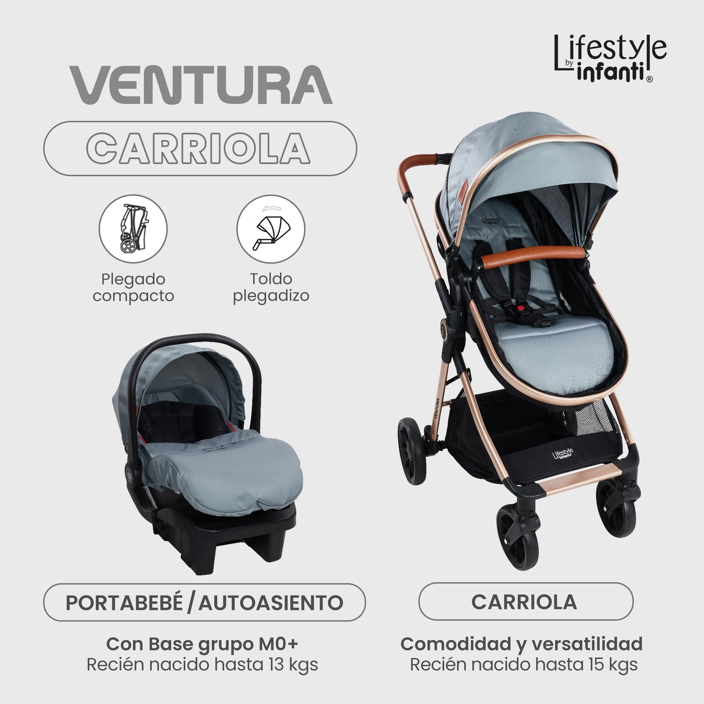 Carriola Travel System Con Base Ventura Lifestyle By Infanti Color Gris