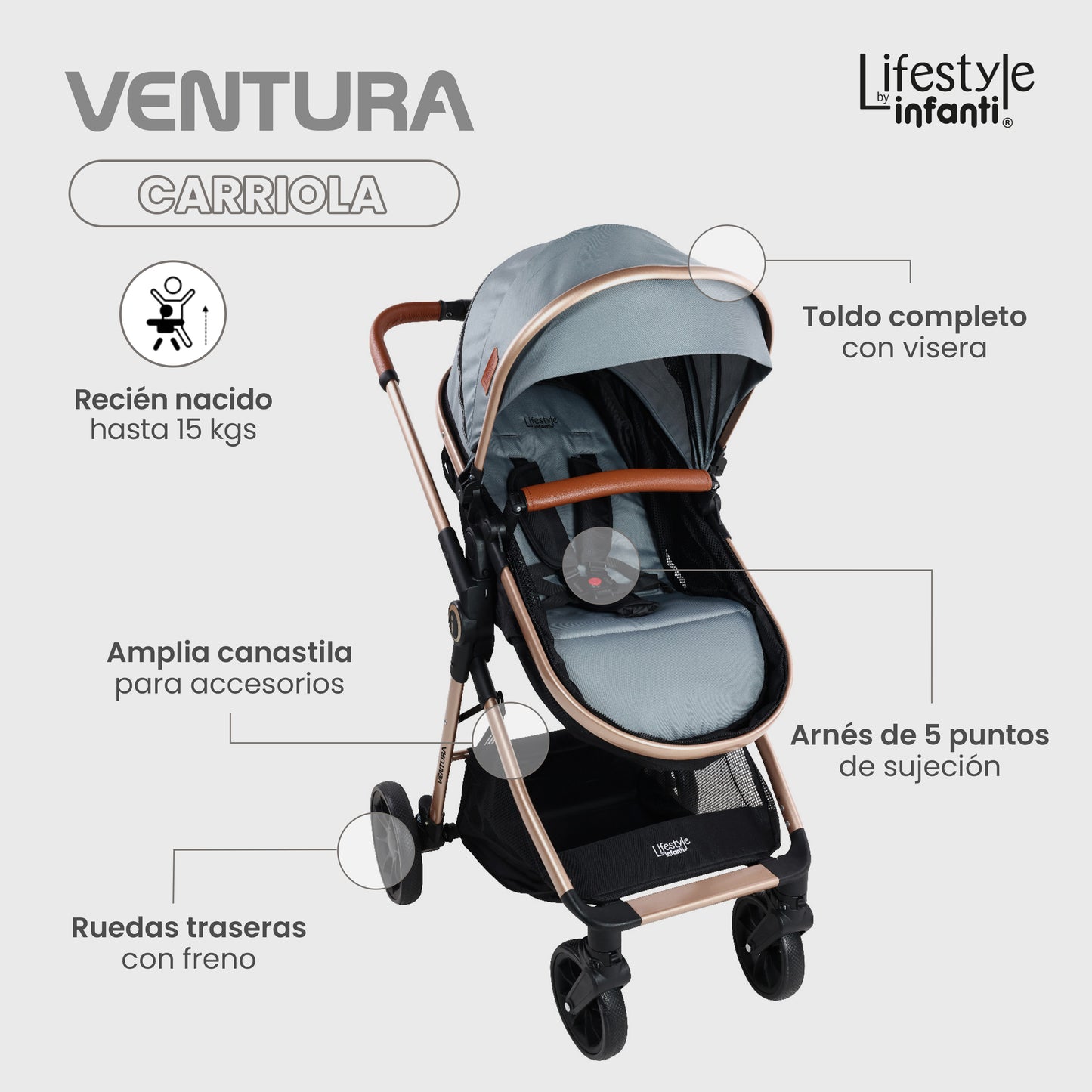 Carriola Travel System Con Base Ventura Lifestyle By Infanti Color Gris