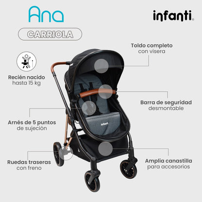 Carriola Ana Infanti Con Sistema De Viaje Convertible A Bambineto