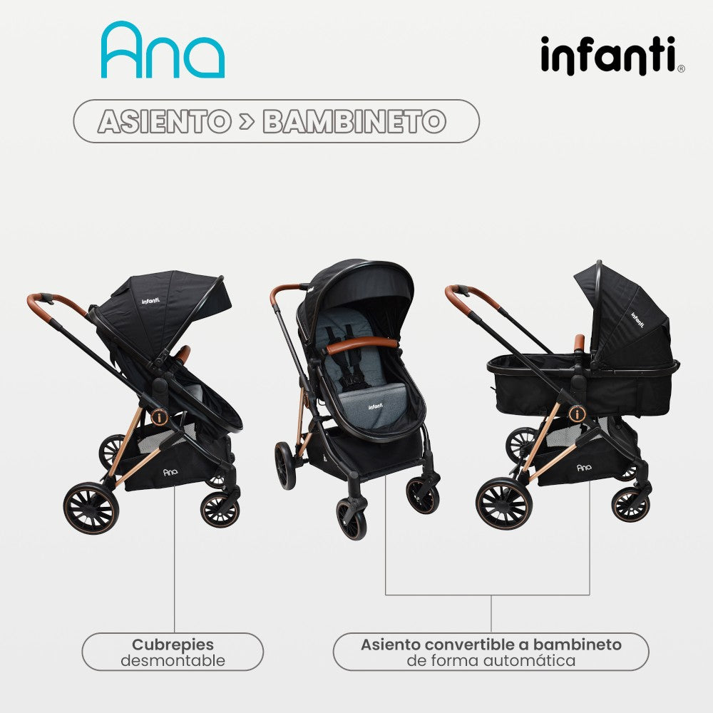 Carriola Ana Infanti Con Sistema De Viaje Convertible A Bambineto