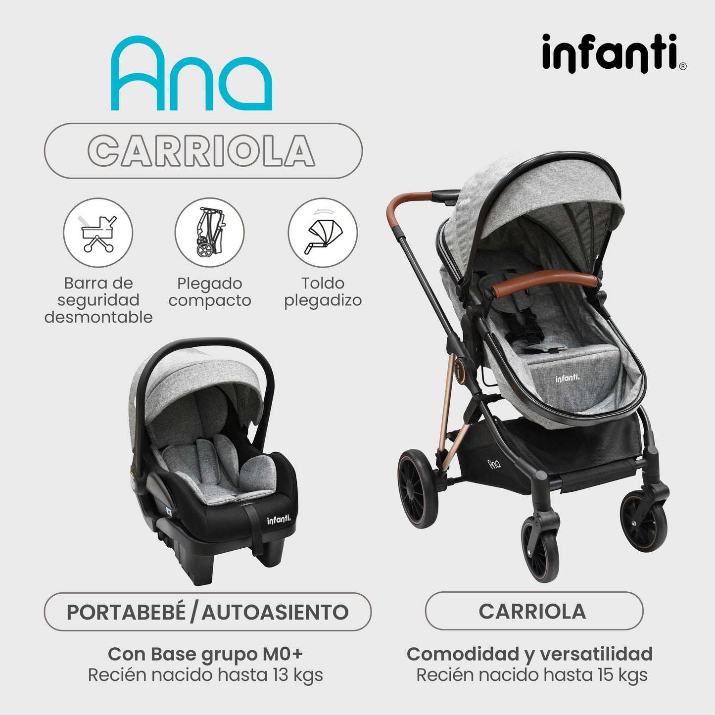 Carriola Ana Infanti Con Sistema De Viaje Convertible A Bambineto