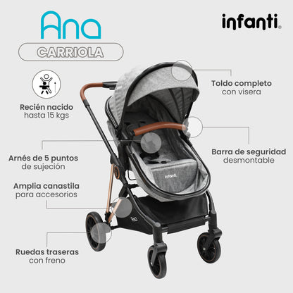 Carriola Ana Infanti Con Sistema De Viaje Convertible A Bambineto