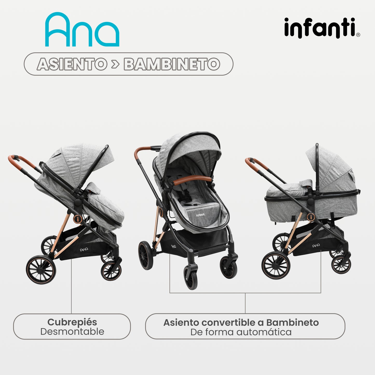 Carriola Ana Infanti Con Sistema De Viaje Convertible A Bambineto