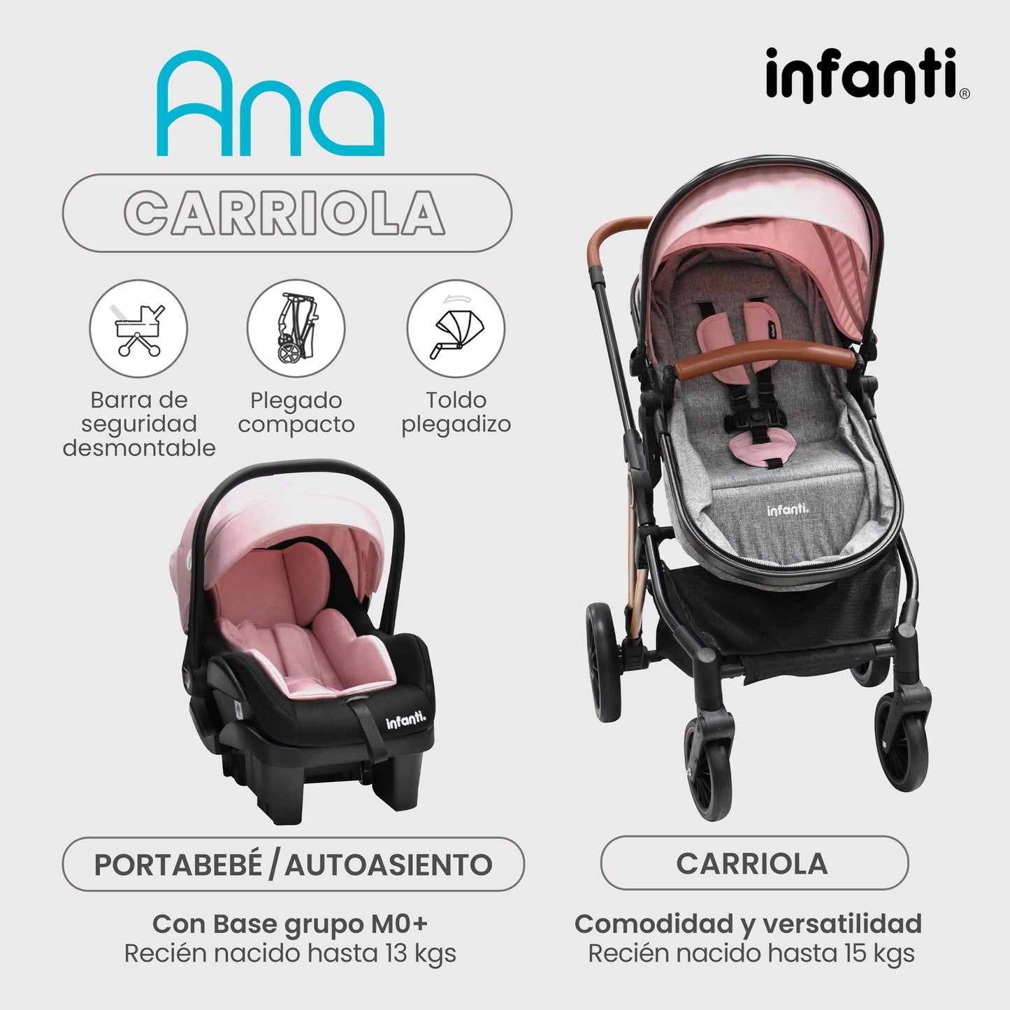 Carriola Ana Infanti Con Sistema De Viaje Convertible A Bambineto