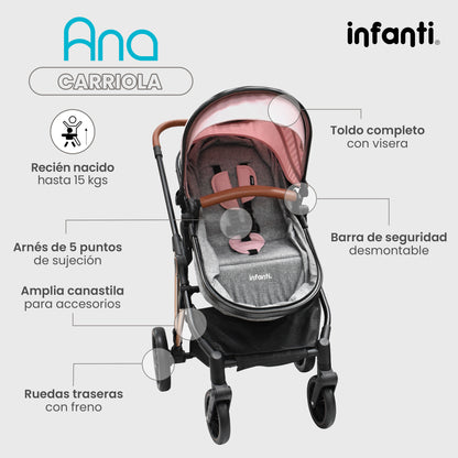 Carriola Ana Infanti Con Sistema De Viaje Convertible A Bambineto