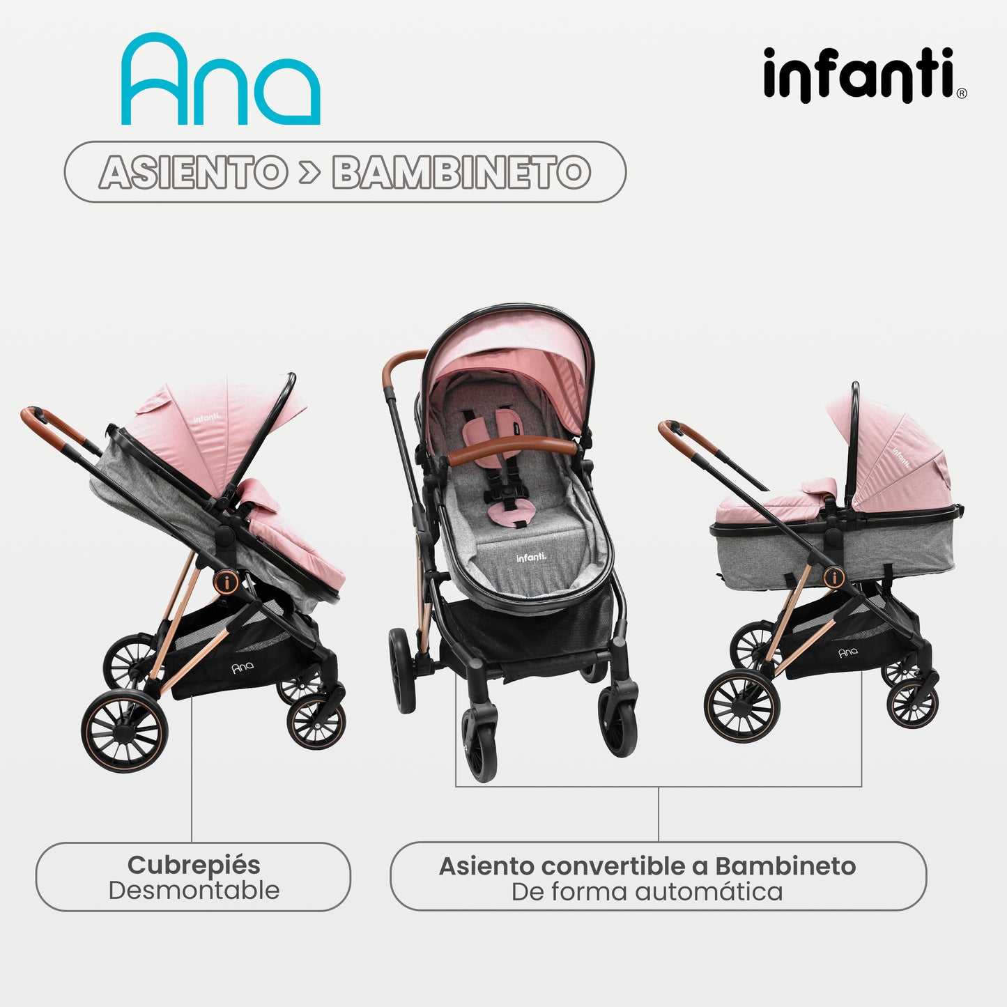 Carriola Ana Infanti Con Sistema De Viaje Convertible A Bambineto