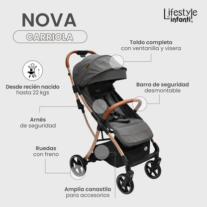 Carriola Para Bebé Infanti Nova Con Plegado Automático Gris