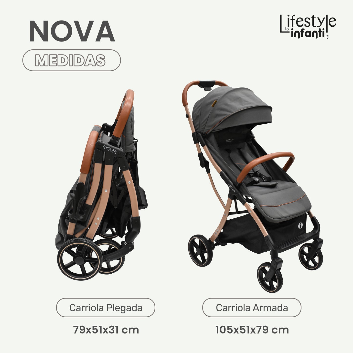 Carriola Para Bebé Infanti Nova Con Plegado Automático Gris