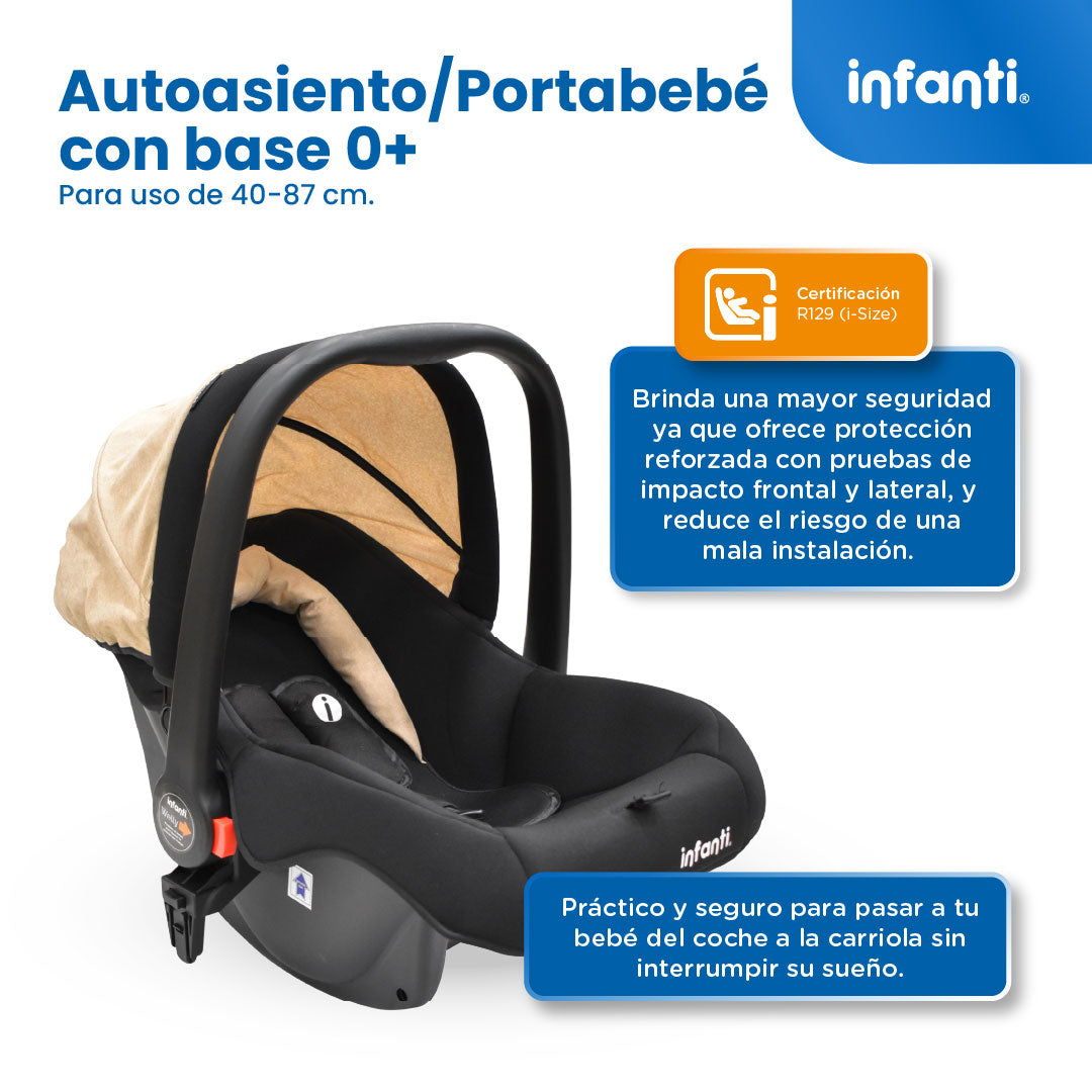 Carriola Sistema de Viaje Welly Convertible a Bambineto Negro con Portabebé Grupo 0+, Asiento Reversible, Reclinado Ajustable, Arnés de 5 Puntos, Toldo Plegable, Cubrepiés y Canastilla Amplia para Bebé