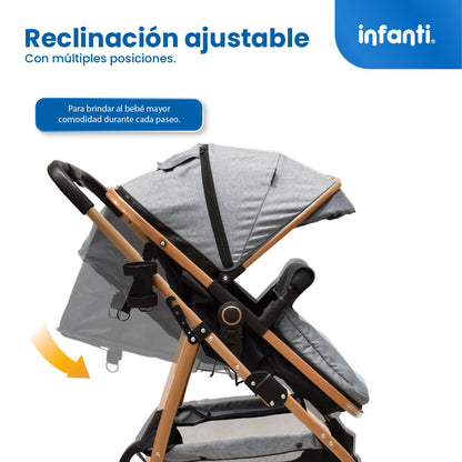 Carriola Sistema de Viaje Welly Convertible a Bambineto Negro con Portabebé Grupo 0+, Asiento Reversible, Reclinado Ajustable, Arnés de 5 Puntos, Toldo Plegable, Cubrepiés y Canastilla Amplia para Bebé