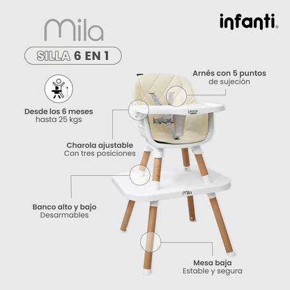 Silla Alta Lifestyle by Infanti Mila 6 en 1 Color Beige