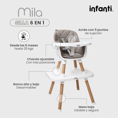 Silla Alta Lifestyle by Infanti Mila 6 en 1 Color Gris