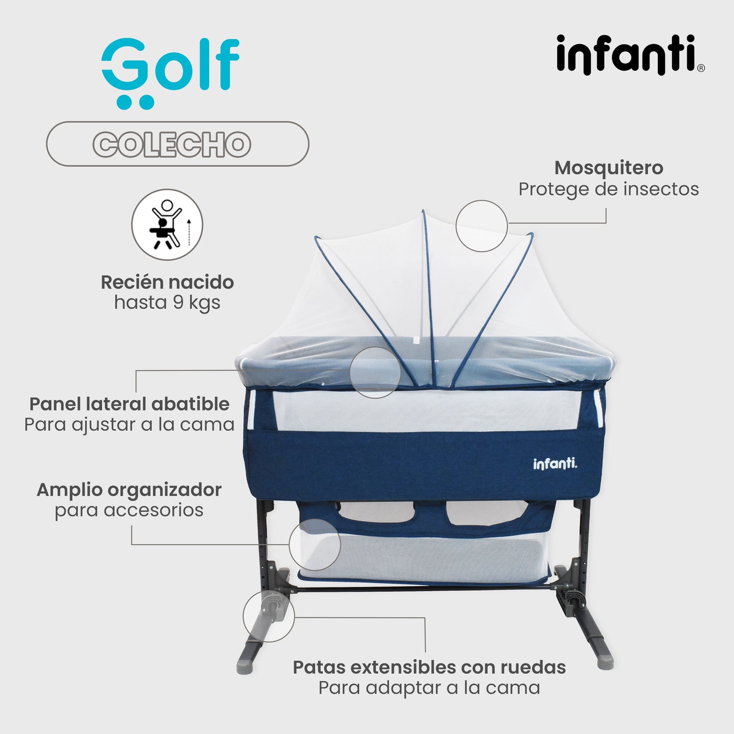 Cuna Colecho Infanti Golf Antireflujo y Mecedora