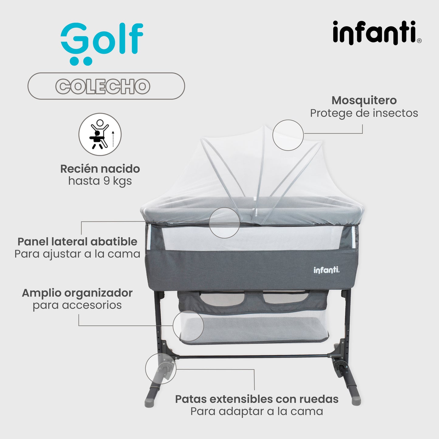 Cuna Colecho Infanti Golf Antireflujo y Mecedora