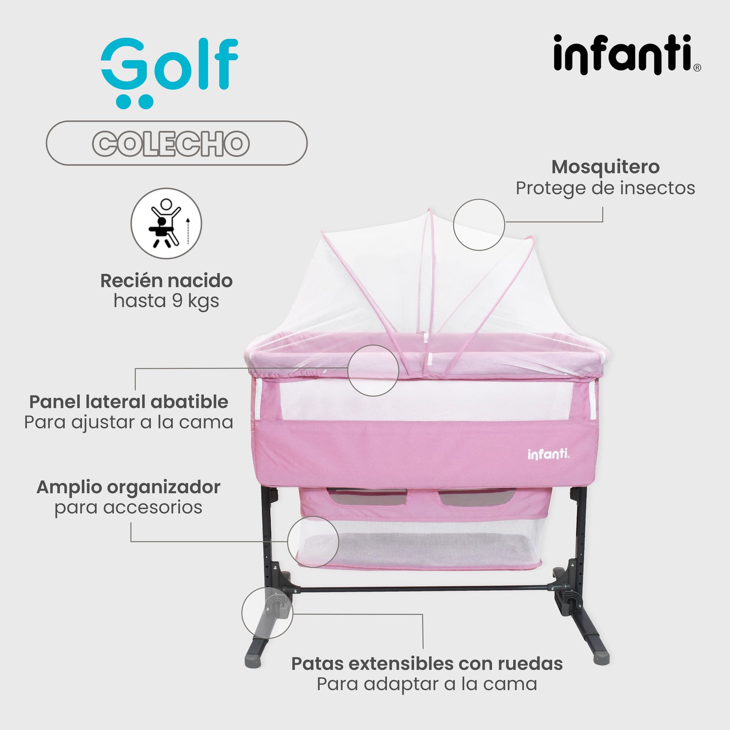 Cuna Colecho Infanti Golf Antireflujo y Mecedora