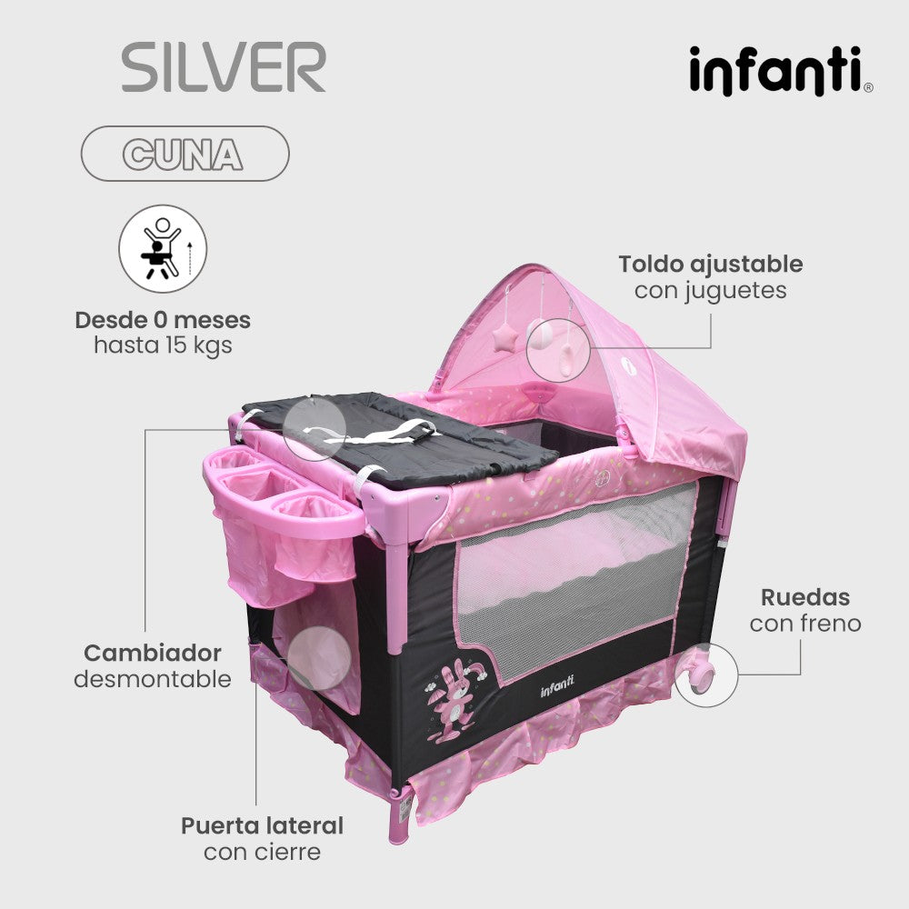 Cuna Corral Silver Infanti Colecho Para Bebé Plegable