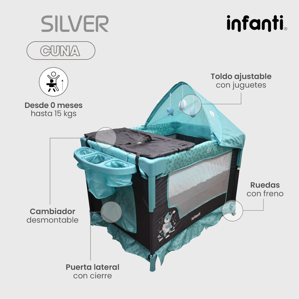 Cuna Corral Silver Infanti Colecho Para Bebé Plegable