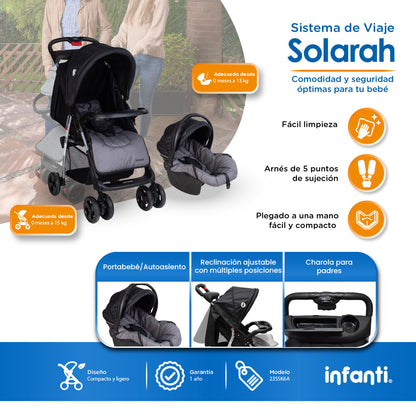 Carriola Travel System Solarah Con Portabebé Grupo 0+ y Plegado a Una Mano