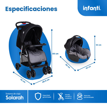 Carriola Travel System Solarah Con Portabebé Grupo 0+ y Plegado a Una Mano