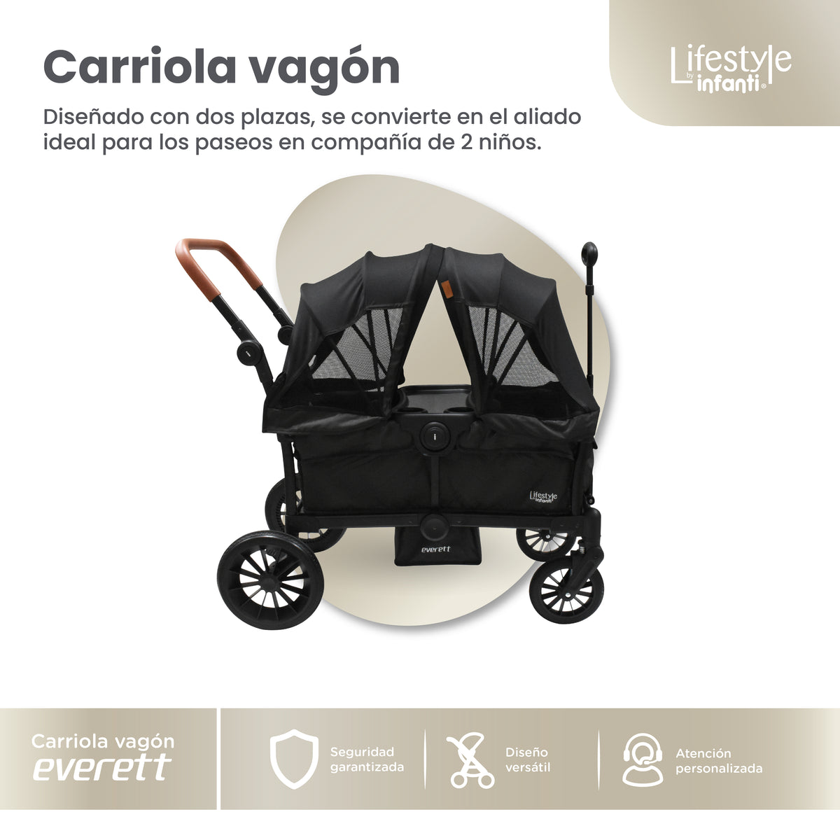Vagón Everett Con 2 Asientos y Toldos Desmontables