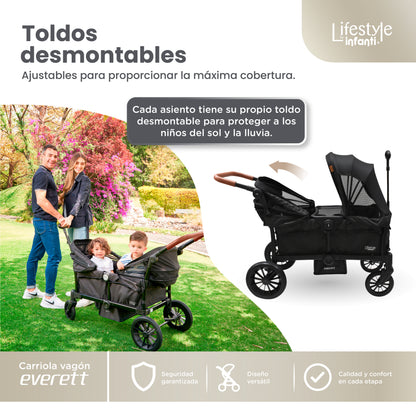 Vagón Everett Con 2 Asientos y Toldos Desmontables