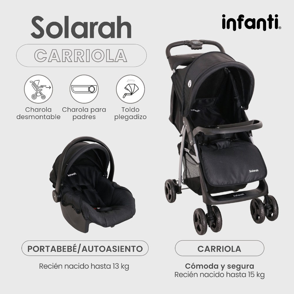 Infanti Carriola Sistema De Viaje Solarah Plegable Con Portabebé Gris Con Negro