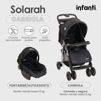 Infanti Carriola Sistema De Viaje Solarah Plegable Con Portabebé Gris Con Negro