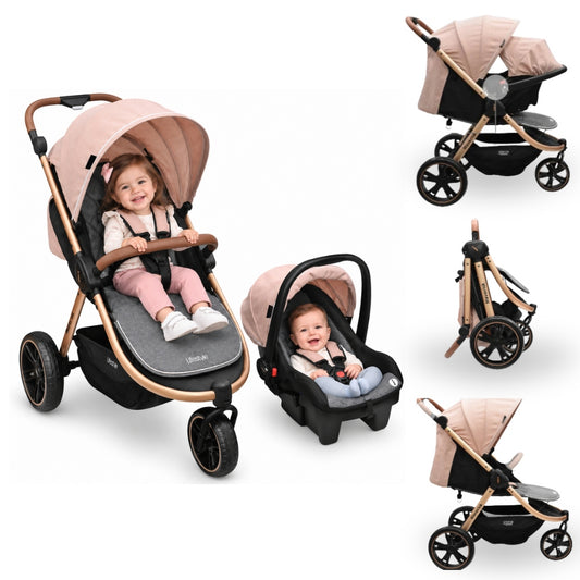 Carriola Travel System Maverick Con 3 Ruedas Amortiguadas Portabebé Y Plegado A Una Mano