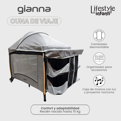 Cuna De Viaje Gianna 2 En 1 Con Cambiador Desmontable Portable