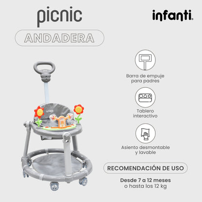 Infanti Andadera Picnic Tablero Interactivo Barra De Empuje