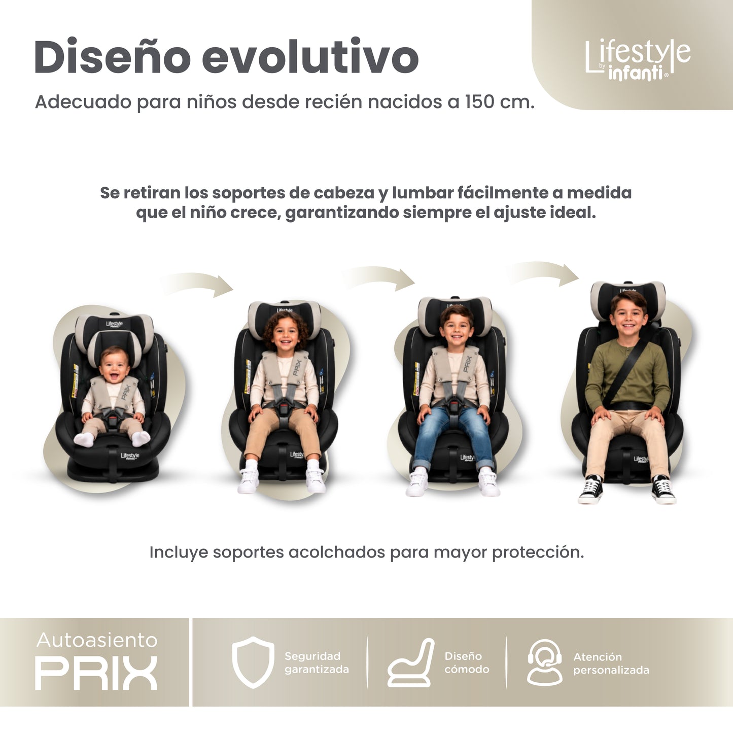 Autoasiento Prix Con Reclinación Ajustable y Arnés De Seguridad