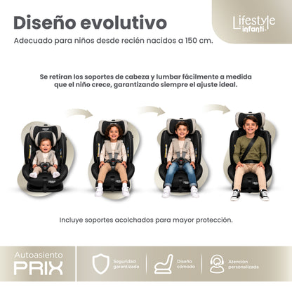 Autoasiento Prix Con Reclinación Ajustable y Arnés De Seguridad