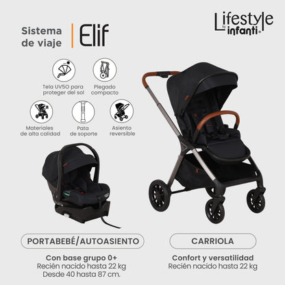 Carriola Elif Con Sistema De Viaje Base ISOFIX y Plegado Ultra Compacto