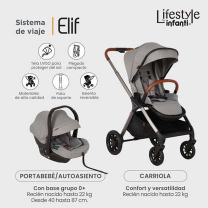 Carriola Elif Con Sistema De Viaje Base ISOFIX y Plegado Ultra Compacto