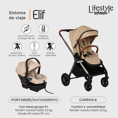 Carriola Elif Con Sistema De Viaje Base ISOFIX y Plegado Ultra Compacto