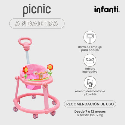 Infanti Andadera Picnic Tablero Interactivo Barra De Empuje
